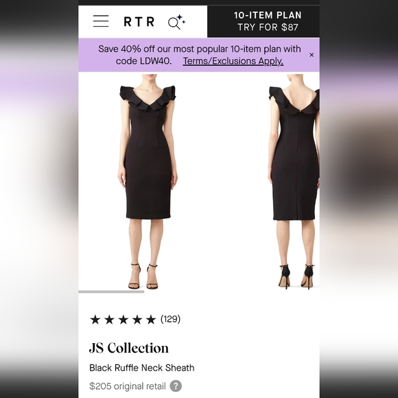 JS Collection Black Ruffle Neck Sheath Sz 12 - Picture 3 of 4